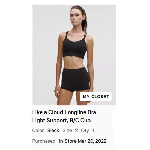 Lululemon Like a Cloud Longline Bra – Black – Size 2 – Light Support (B/C Cup) - Picture 3 of 3